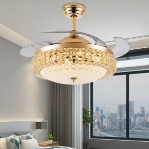42 Inch Remote Control LED Light Retractable Modern Asian Style Ceiling Fan