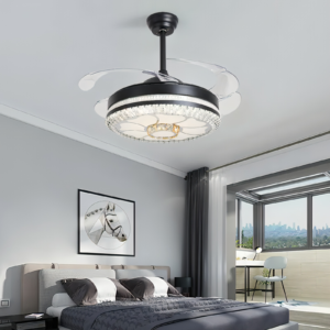 LuxeWind Crystal Elegance 42 Inch Retractable Ceiling Fan with LED Light Chandelier