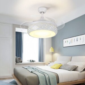 42 Inch Modern Style Retractable Ceiling Fan with Polished White Laminate